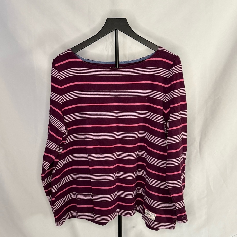 Talbots Women’s Striped Crew Neck Blouse – Burgundy & Pink – Size 2XL – EUC
